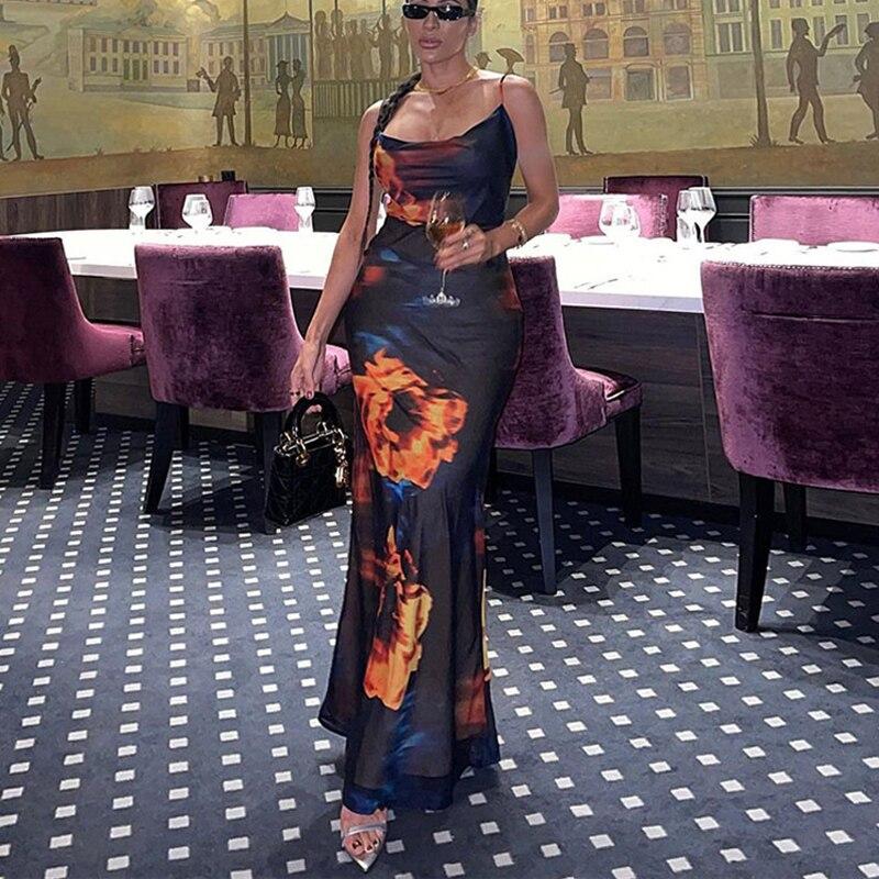 Модное женское длинное платье с принтом, открытая спина, вечернее сексуальное облегающее платье-сарафан 2023 года, без рукавов, набедренная повязка, макси-платье Vestidos 26250