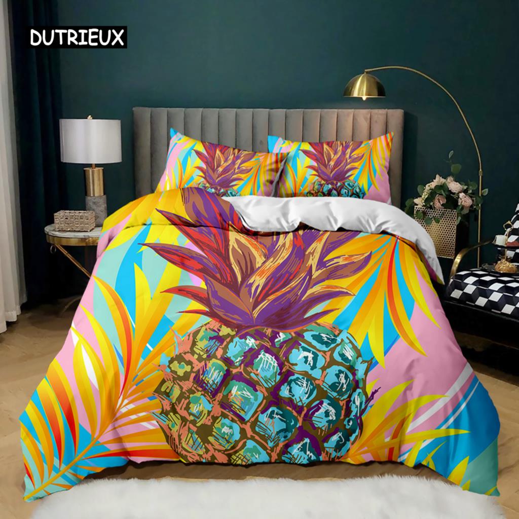 Pineapple Duvet Cover Set White Twin Bedding Set Teen Adults Yellow Abstract Tropical Fruits Pineapple Polyester Comforter Cover