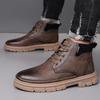 Leather Shoes Men's Soft-soled Casual Cotton Shoes Fleece Non-slip British Leather Boots 2024 New Winter Men's Shoes