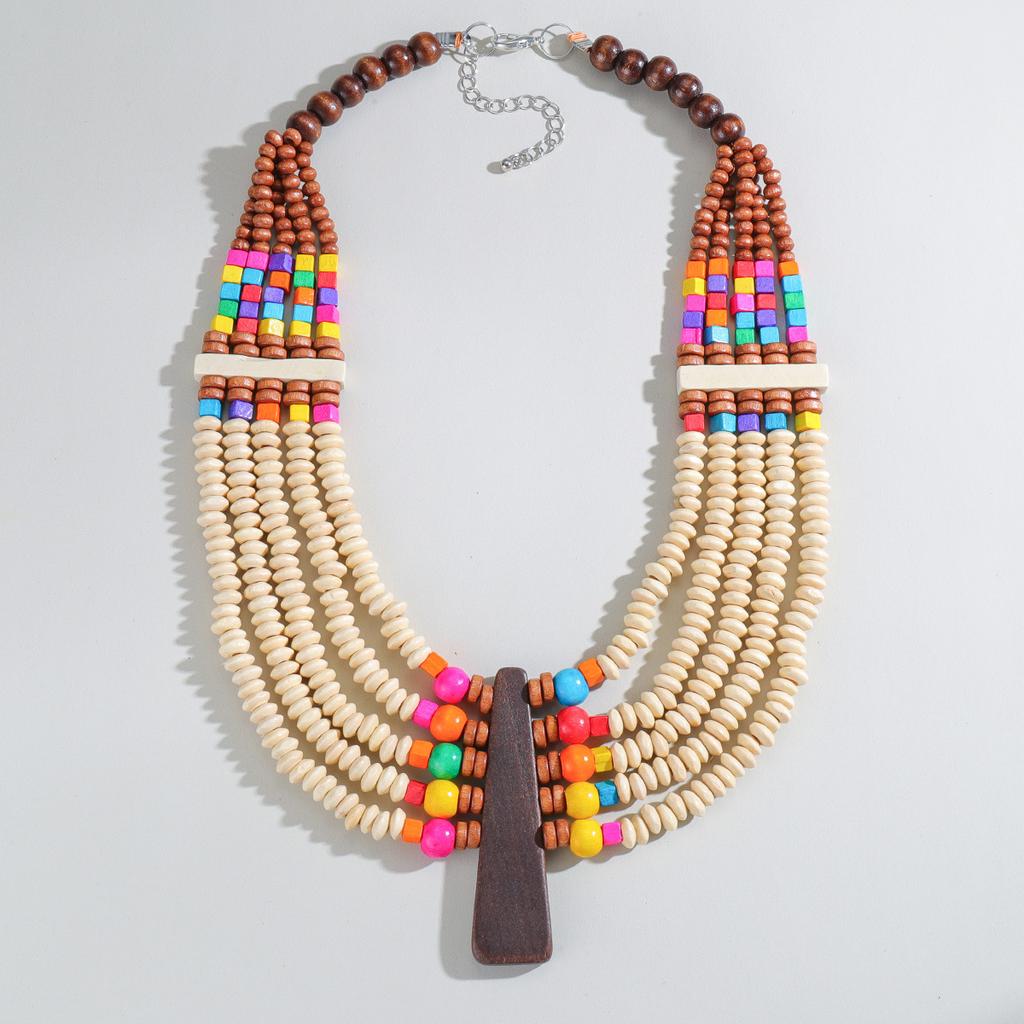 Fashion Personalized Wood Bead Handmade Beaded Necklace Exaggerated Retro Necklace National Style Accessories