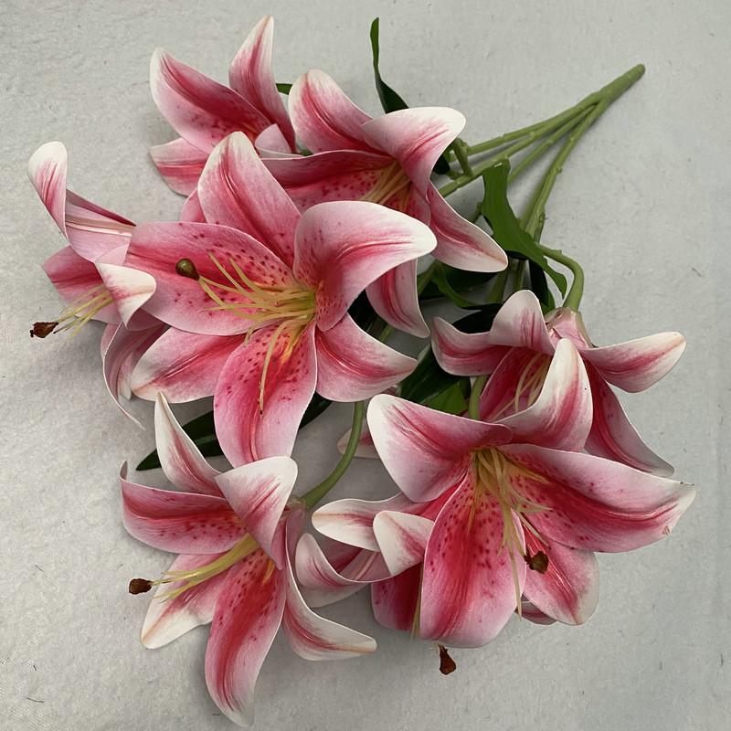 9 Flowers Artificial Stems Pu Material 3d Simulation Lilies Wedding Home Decor