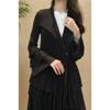 Gray Pleated Ruffle Trim Long Blazer Coat - 2024 Spring/Summer Fashion Trend for Women