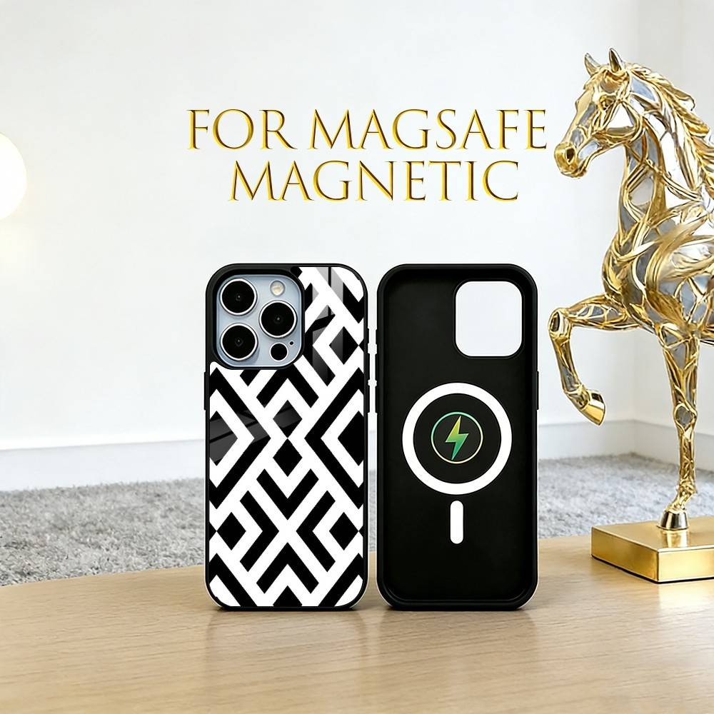 Geometric Pattern Phone Case For iPhone17,16,15,14,13,12,11 Plus,Pro Magnetic For Magsafe Wireless Charging