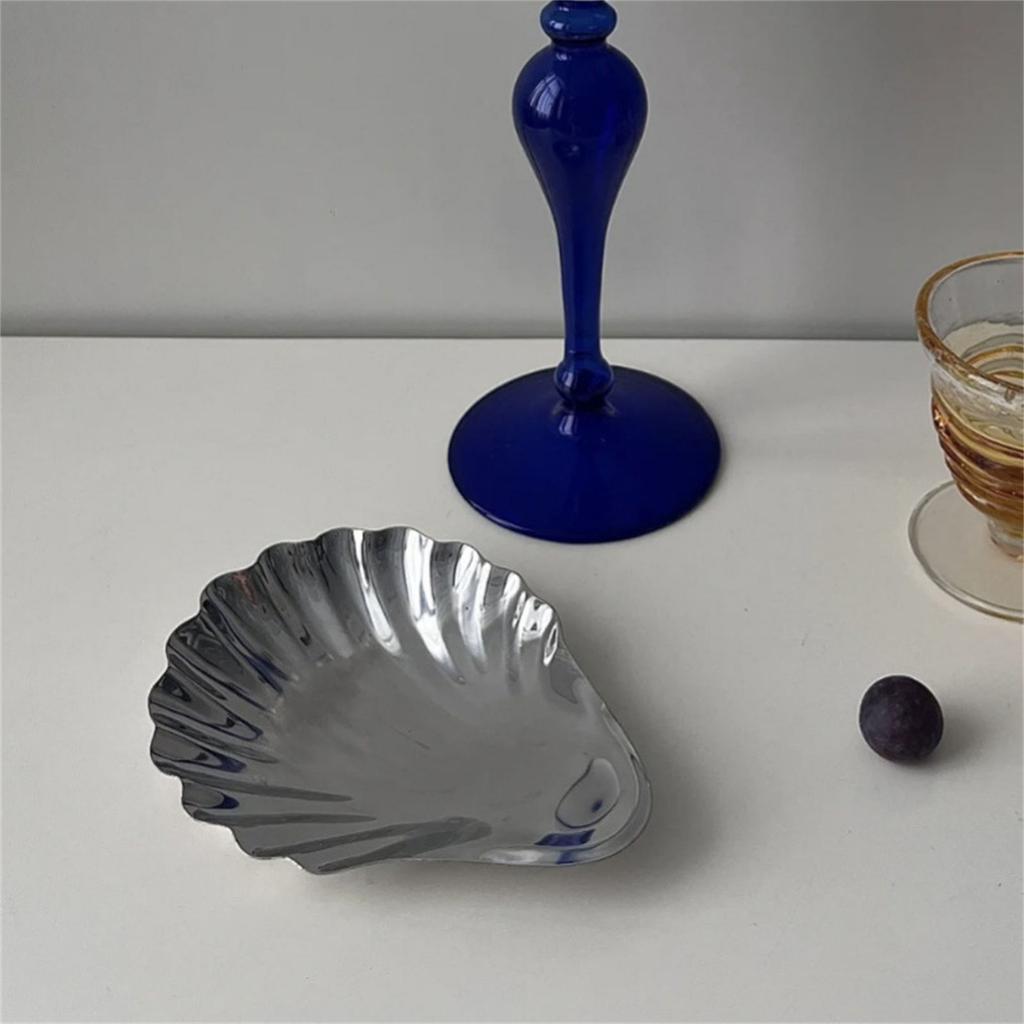 Поднос для закусок в форме ракушки из нержавеющей стали, тарелка для украшений для элегантной сервировки и компактного хранения, кухонная столовая посуда