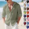 Свободная рубашка - Весна/Осень Свободный крой Однотонная Льняная Мужская Повседневная С длинным рукавом С капюшоном Кардиган