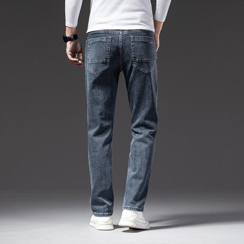 Мужские джинсы деловые, обычные, прямые, полной длины, повседневные, джинсовые брюки, эластичные, эластичные, из ткани стрейч