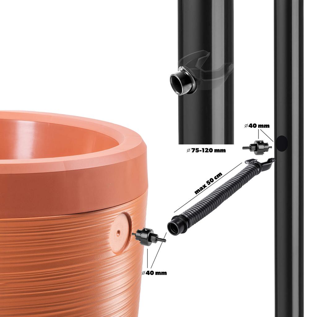 KADAX Zbiornik Na Deszczówkę 240L Z Zestawem Przyłączeniowym Terakota Gładki