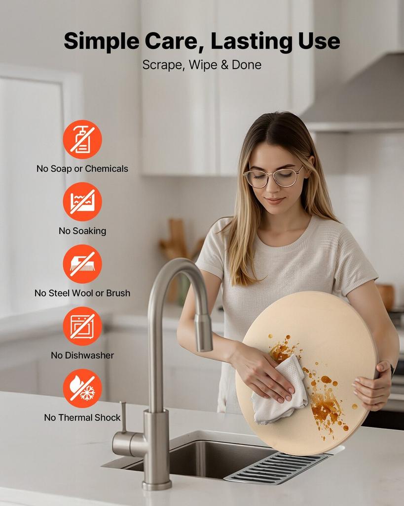 Pizza Stone, 381 mm Round Cordierite Pizza Stone, Extra Large Baking-Stone with Aluminum Peel, 17 mm Thickness Heat-Resistant Cooking Cordierite, for