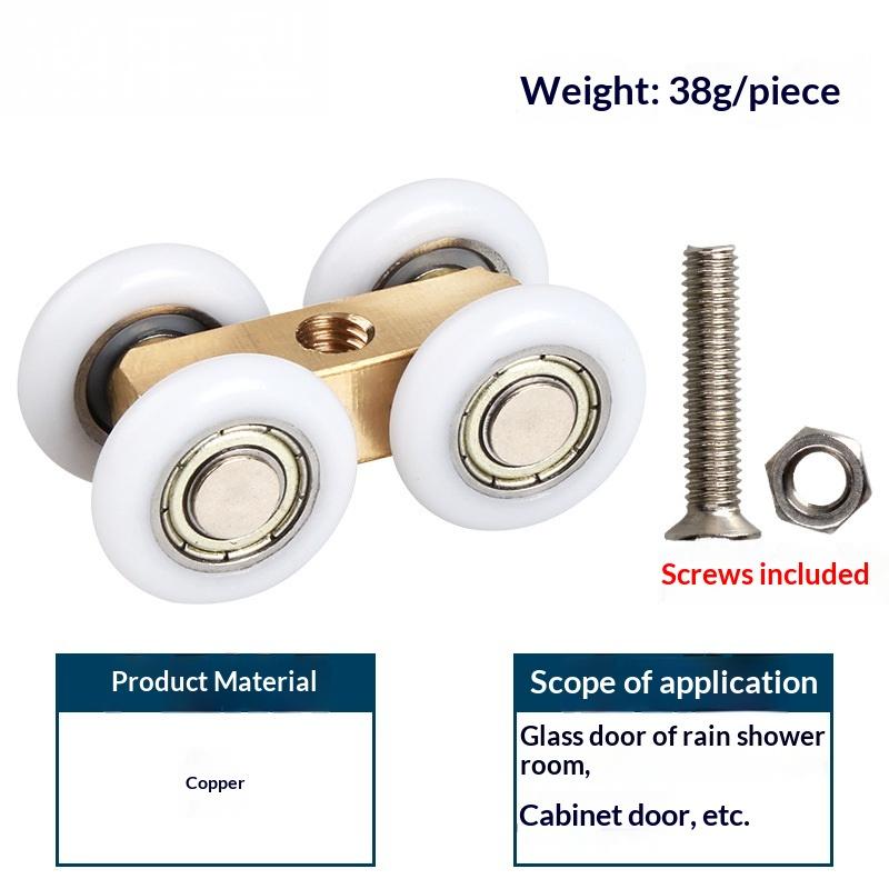 NEW 1/4Pcs Noise Reduction Shower Room Glass Wood Door With Clips Screw Sliding Door Pulley Roller Full Copper Bearing