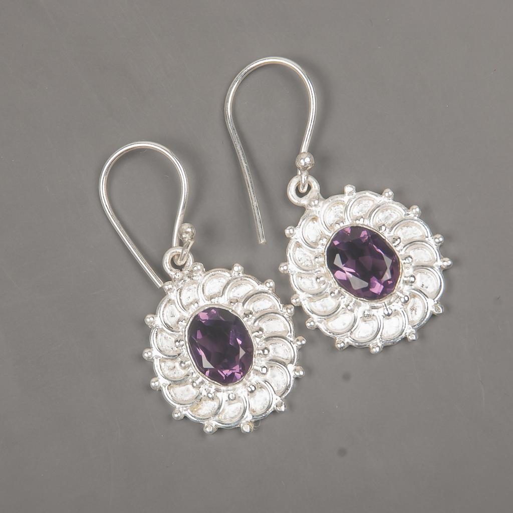 Amethyst Gemstone 925 Sterling Silver Handmade Earring 1.59" Fashionable Jewelry For Women EE-94-6