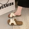 Retro Niche Flat-bottomed Slippers Women's Summer 2025 New French Soft-soled Outer Wear Ins Beach Cross Sandals