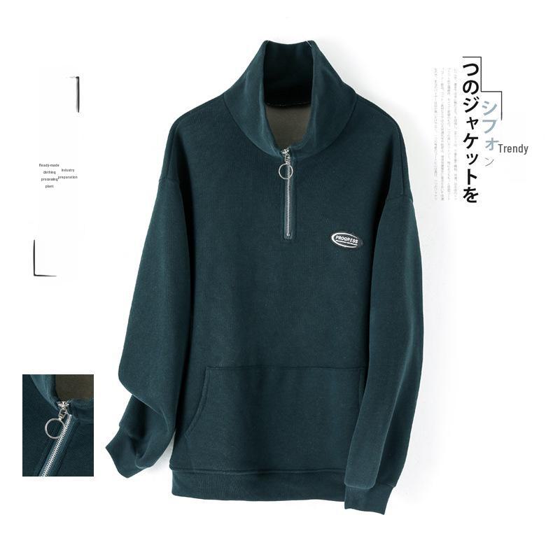 Женский утолщенный бархатный пуловер с застежкой-молнией на половину длины - модная свободная толстовка с воротником-стойкой на осень/зиму 2023 года