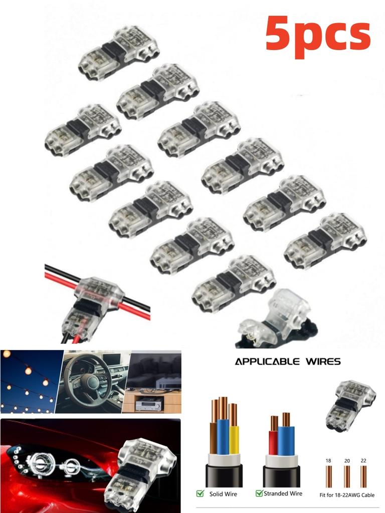 5pcs Low Voltage Wire Connectors T Tap Wire Connectors 2 Pins Wire Splice Connectors No Stripping 3 Way Wire Fits 24-20 AWG