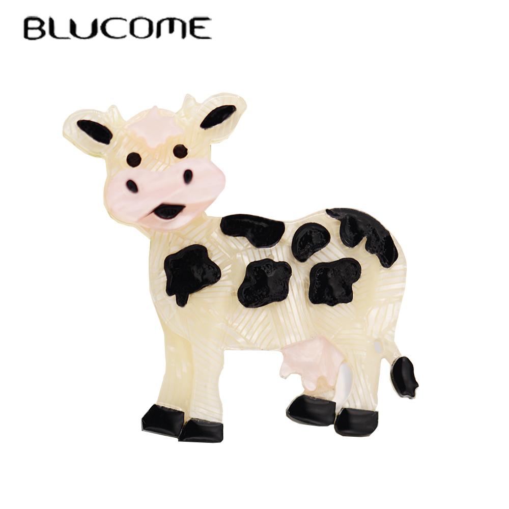 Blucome Acrylic Animal Brooches Cute Milk Cow Shape for Women Men Suit Scarf Hijab Pins