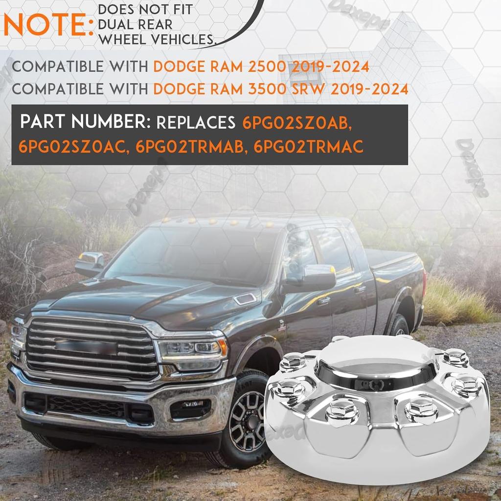 1 шт. Хромированная центральная заглушка колеса, совместимая с Dodge Ram 2500 3500 SRW -2024 Одно стальное колесо, заменяет 6PG02SZ0AB, 6PG02SZ0AC Передняя/Задняя
