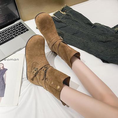 Ботильоны большого размера, короткие ботинки, высокие ботинки, замшевые ботинки, ботинки на толстой подошве, женские эластичные облегающие ботинки, ботинки на платформе, ботинки в стиле рыцаря Spice Girls