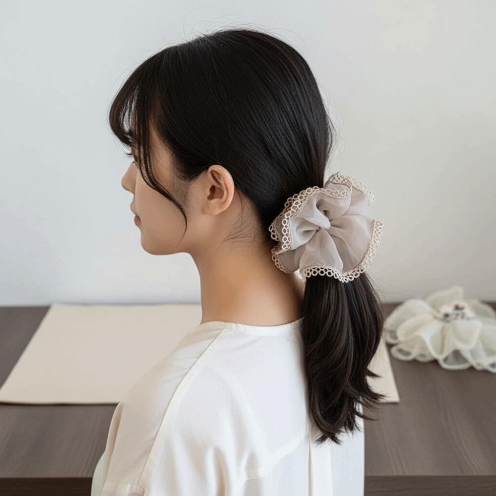 Solid Color Double-layer Mesh Hair Rope Elastic Large Intestine Hair Ring Ponytail Holder