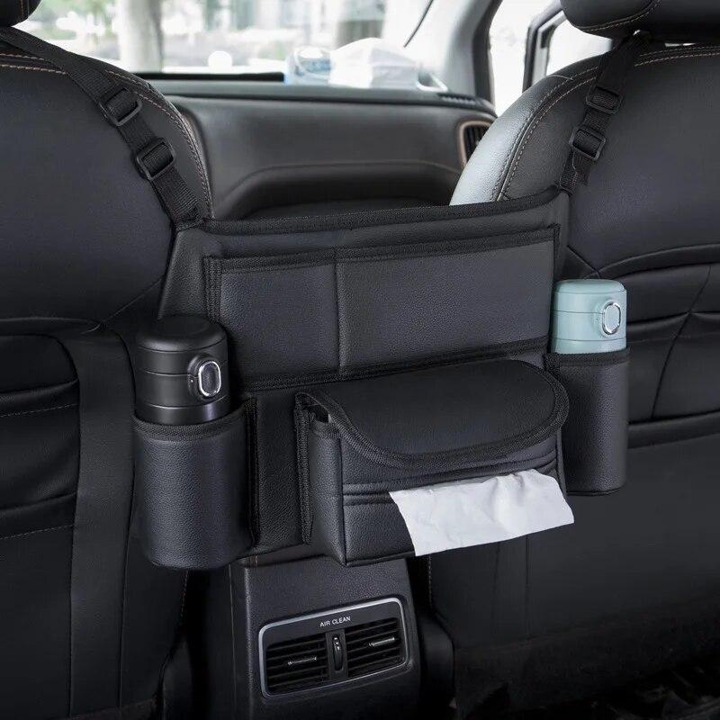 Multifunction Car Handbag Holder Between Seats Organizer Storage Box Leather Large Capacity Car Purse Tissue Cup Phone Pocket