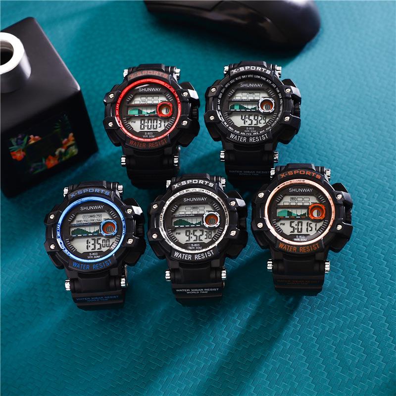 Светодиодные молодежные светящиеся водонепроницаемые спортивные часы-хронограф с многофункциональным дисплеем
