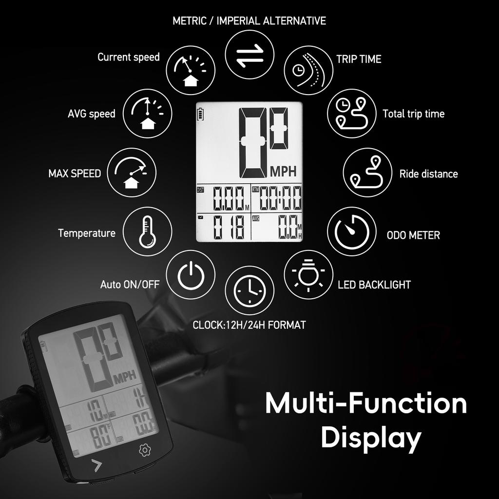 Bike Odometer and Speedometer Wireless Bike Computer High Clear LCD IPX6 Waterproof 30-Hour Battery