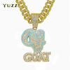 New Hip Hop Enamel Goat Letter Pendant Necklacewith 13mm Cuban Chain HipHop Iced Out Bling Animal Necklace for Men Charm Jewelry