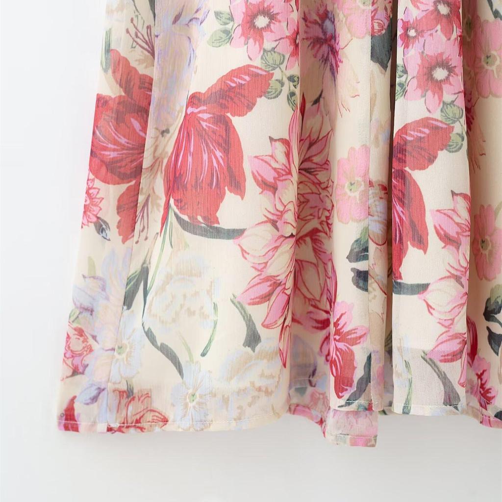 Весеннее платье миди с цветочным принтом, поясом, воротником-бантом и длинными рукавами для женщин.