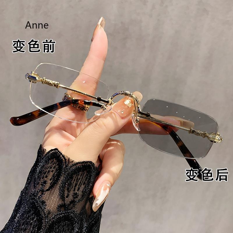 Ультралегкие без оправы фотохромные очки для близорукости, блокирующие синий свет, защита глаз, очки для близи, меняющая цвет оправа