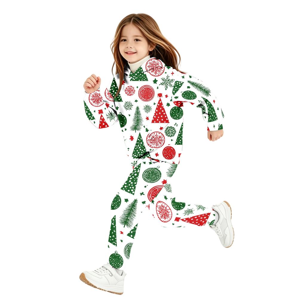 Детский комплект: худи и штаны с рождественским принтом для мальчиков и девочек