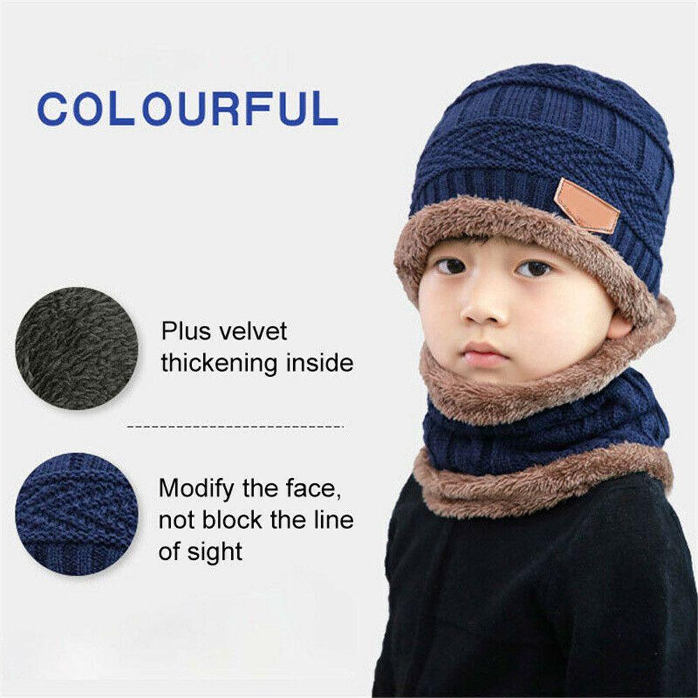 Kids Fleece Soft Balaclava Knitted Hat Neck Scarf Cap Beanie Hat Scarf