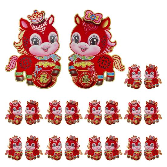 10 пар наклеек на дверь на китайский Новый год, настенные наклейки со знаком зодиака Лошадь, 2026 год