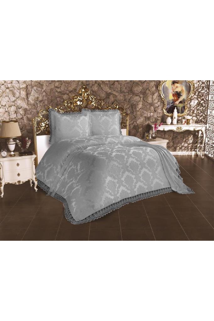 Комплект покрывала из синели Lalezar, покрывало 235x250 с наволочкой, жаккардовая ткань, полный размер, двойной размер, серый