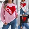 Autumn and Winter Casual Valentine's Day Color-blocking Heart LOVE Long-sleeved Pullover Sweater Women's Wear