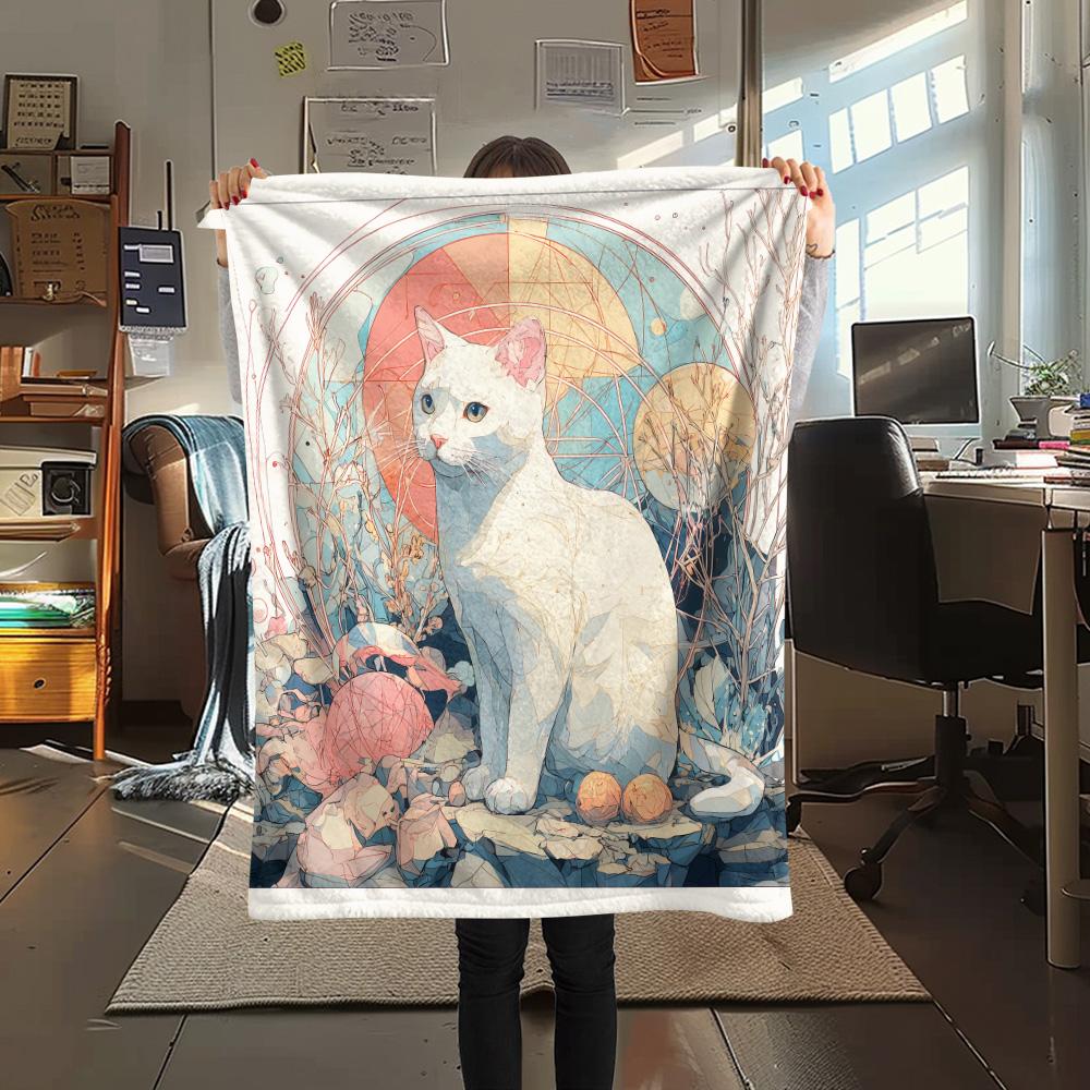 Artistic Cats Print Flannel Blanket, High quality Comfortable for All Seasons, Home Decor, Warmth and Comfort