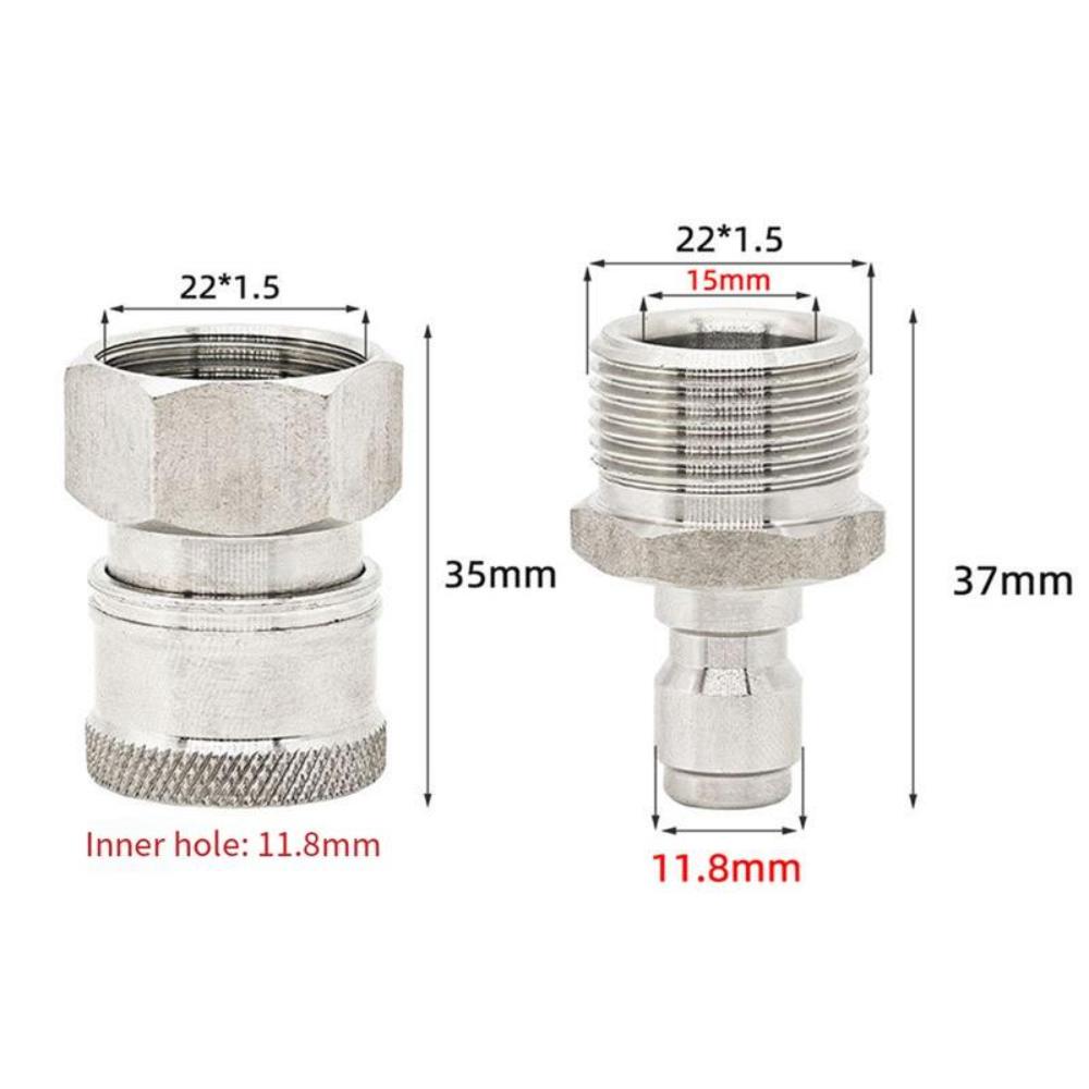 Stainless Steel Cleaning Machine Quick Connector 22x1.5mm Leak-Proof Design Pressure Washer Adapter High Pressure Rated