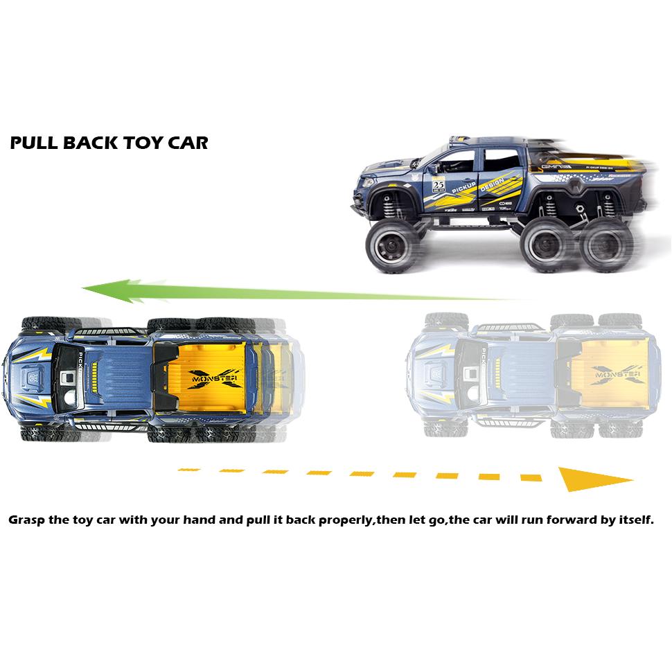 Масштаб 1/24 X-класса 6x6 внедорожные литые металлические модели автомобилей, пикапы-монстры, игрушечная переоборудованная модель автомобиля со звуком и светом для детей от 3 лет и старше