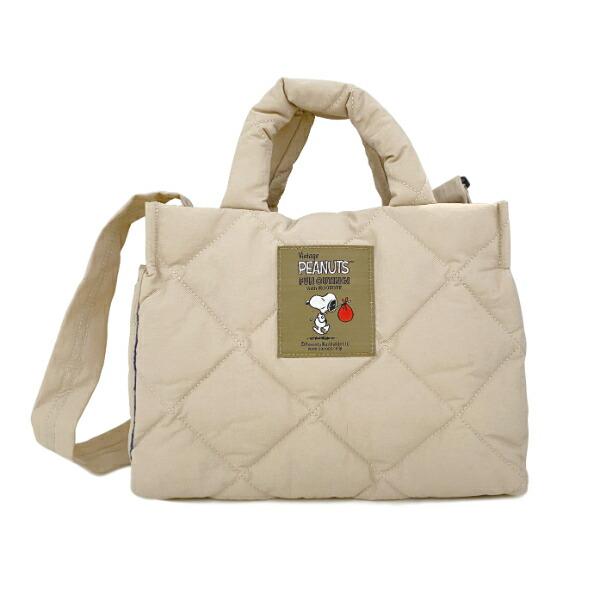 SNOOPY 2Way Quilted Mini Shoulder Tote Bag Beige