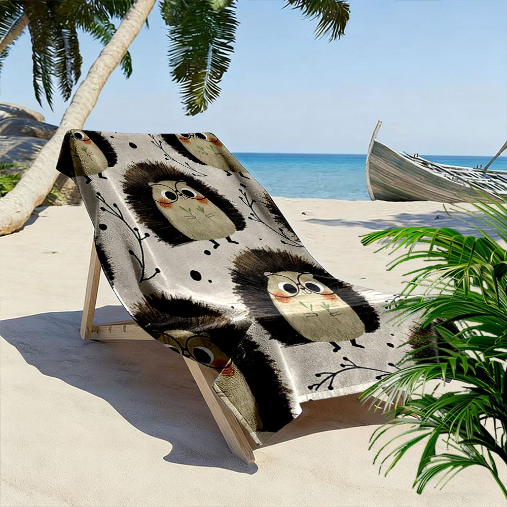 Whimsical glasses-wearing hedgehogs Print beach towel, quick drying, suitable for travel, outdoor sports, jogging, the beach and swimming, gift