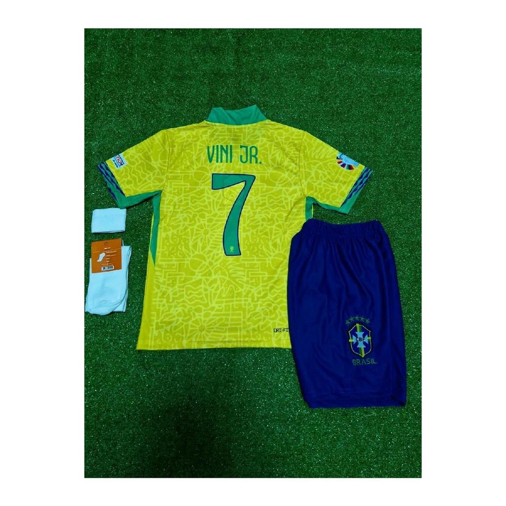 Комплект из 4 детских футболок Vini Jr нового сезона Бразилия 2024/25 г.