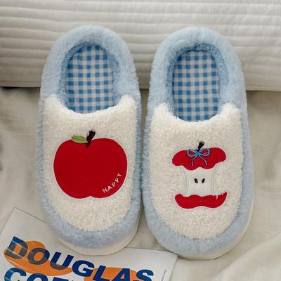Милые хлопковые тапочки 2025 новая осень и зима домашние комнатные нескользящие теплые яблочные пушистые тапочки