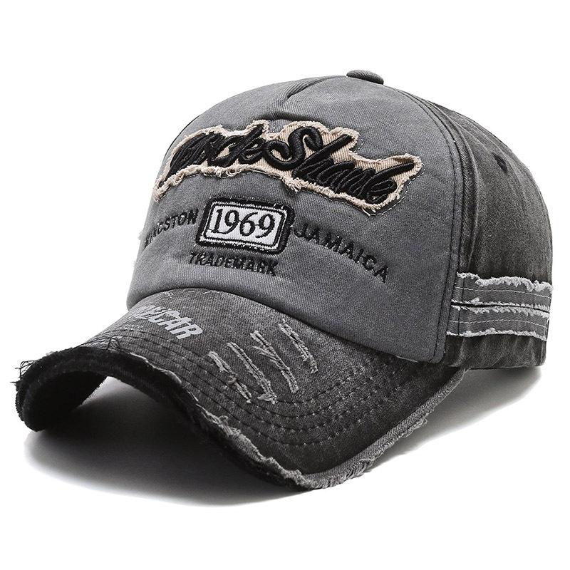 Hat men's and women's spring and summer baseball cap washed old letter embroidery curved edge cap color matching retro sun hat