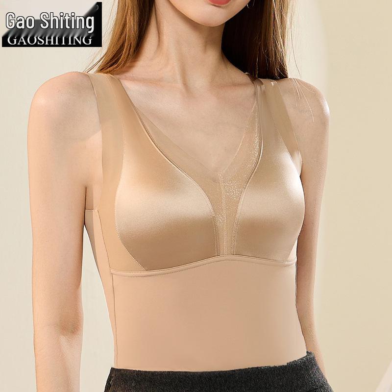 Женский бесшовный шелковый кружевной топ с бюстгальтером - Плюс бархат, начесанный для тепла - Идеально для осени и зимы