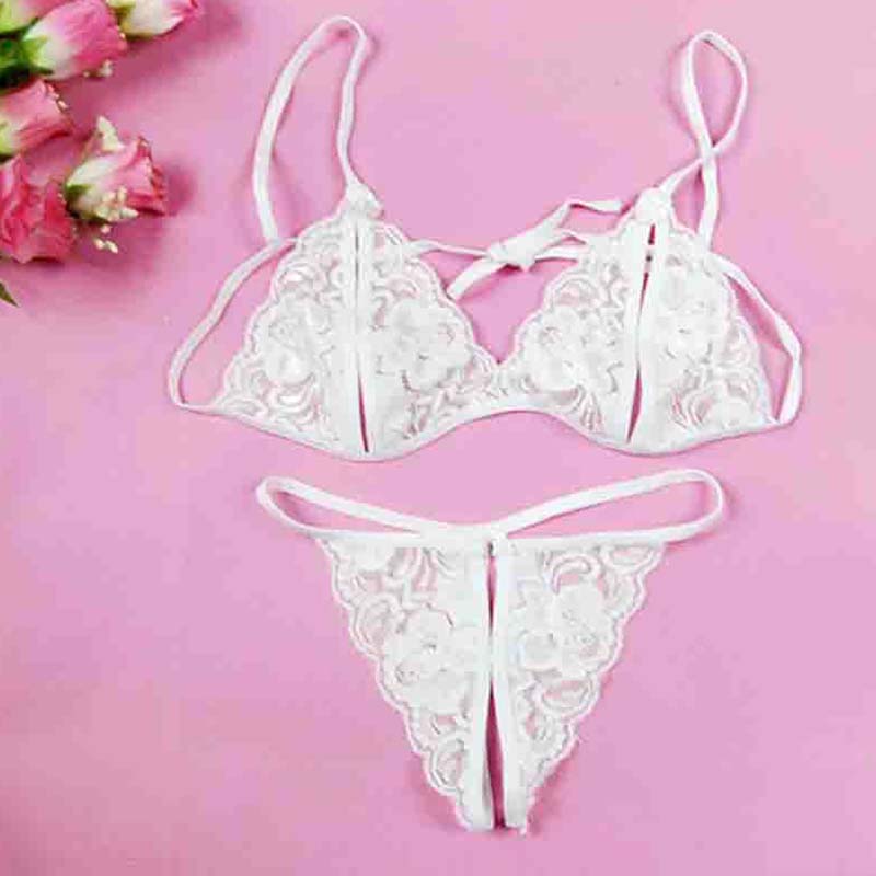 Women Sexy Lace Bra Panties Set Sexy Transparent Lingerie Set Female Low Waist Hallow Out G-String Thongs Underwear Briefs