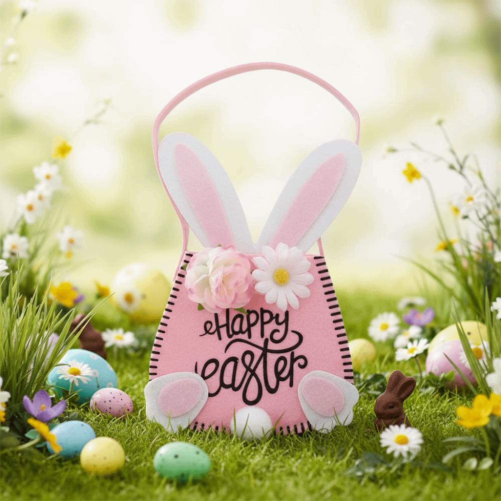 Сумка-тоут с кроличьими ушками, пасхальная, украшенная цветами, подарочная сумка, креативная пасхальная корзина, семейная вечеринка