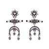 Oxidised Silver Plating Brass Floral Motifs Dangler Earrings for Women and Girls, Boho/Tribal Style