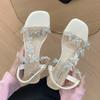 Fashion Butterfly Mary Jane Shoes Spring and Summer New Waterproof Table Transparent Crystal High Heel Thick Heel Flower Roman Women's Sandals