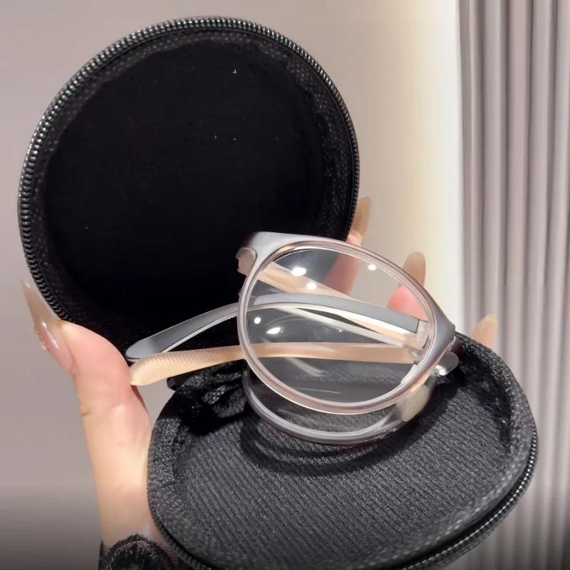 Retro Small Round Frame Folding Presbyopia Glasses Portable Ultra-Light Middle-Aged And Elderly Reading Glasses Women'S Goggles