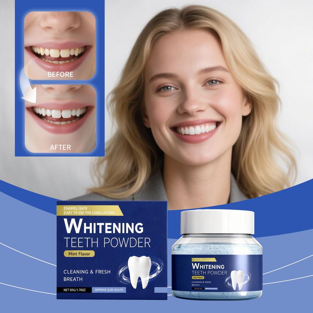 Порошок для удаления пятен и отбеливания зубов, Очищающий зубной порошок, Освежает дыхание, Отбеливает и очищает.