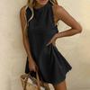 Модное женское весенне-летнее однотонное повседневное платье без рукавов с фестончатой отделкой