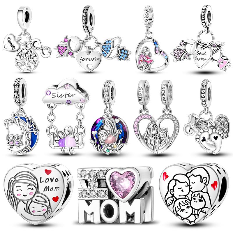 Шармы Оригинальные Семья Дружба Сердце Подвеска Шарм Бусины Подходит Браслет Ожерелье Женщины Роскошные DIY Ювелирные Изделия Вечеринка Изысканный Подарок