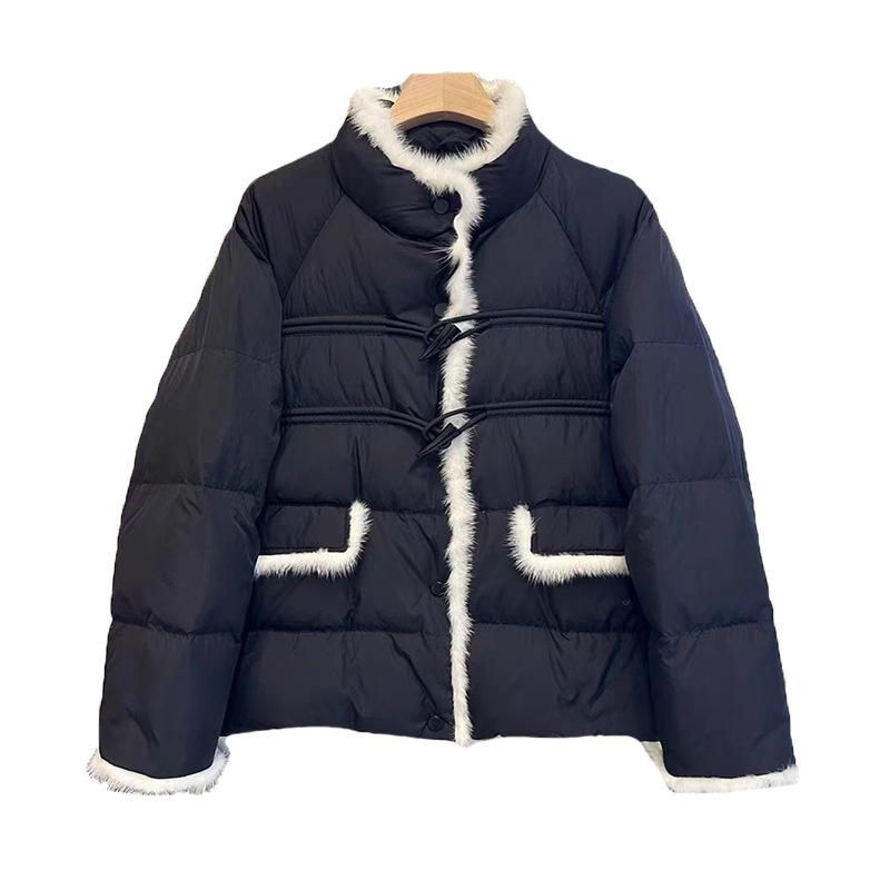 Высококачественный белый пуховик из норки с утиным пухом, женский зимний модный короткий стоячий воротник, милое теплое маленькое пальто